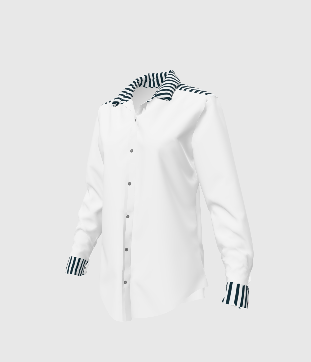 White Womens Button Front Shirt With Navy Stripes