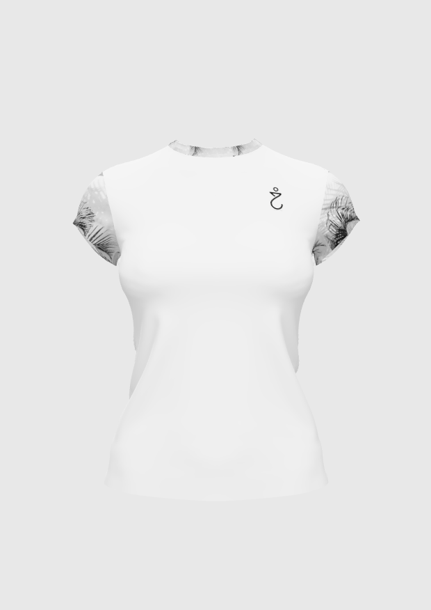 White Tee with Palms Shoulders Design