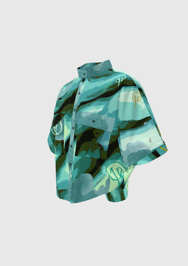 Aplatanao Turquoise Silk Cotton Crop Kimono