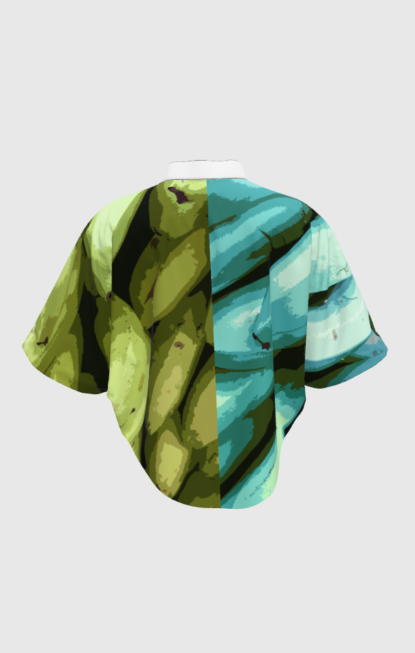 Turquoise Green Graphic Platano Crop Kimono