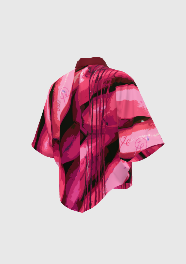 Pink Silk Cotton Graphic Platano Kimono