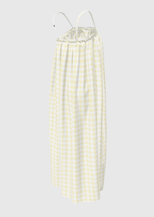Yellow Gingham Drawstring Dress