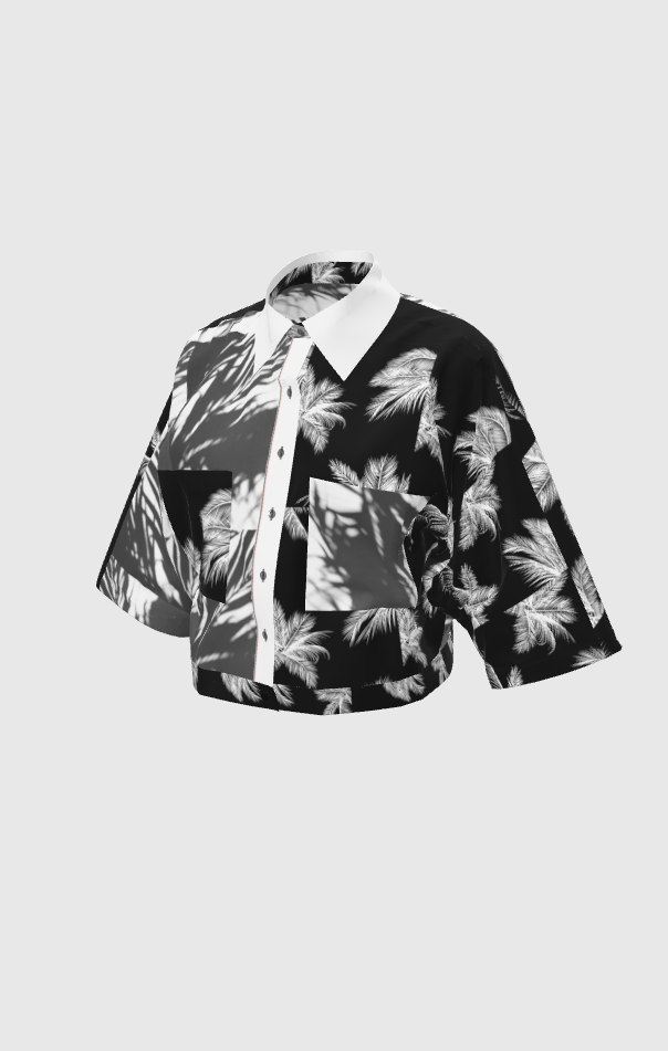 Palm Beach Crop Button Shirt B&W