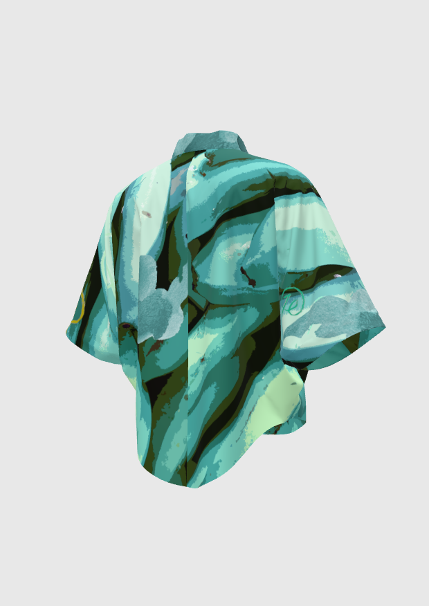 Aplatanao Turquoise Silk Cotton Crop Kimono