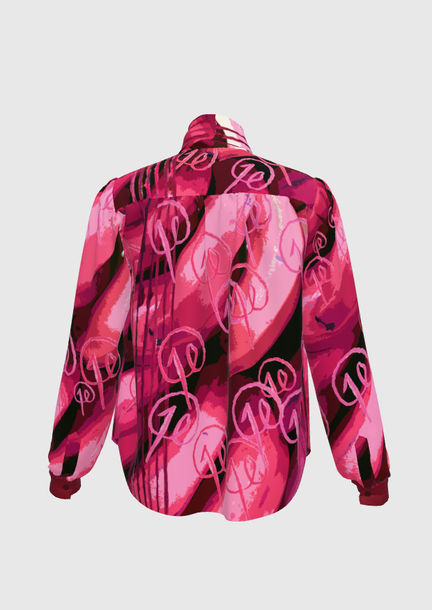 Silk Magenta Graphic Platano Bow Blouse