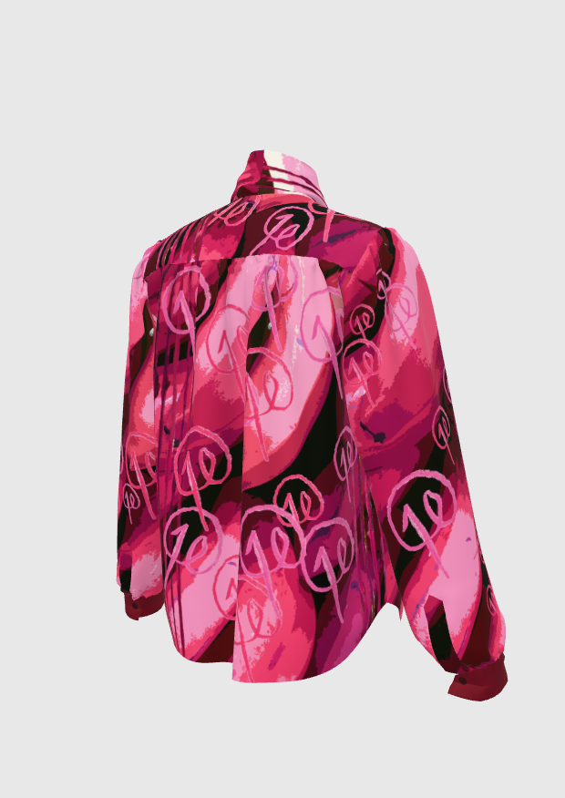 Silk Magenta Graphic Platano Bow Blouse