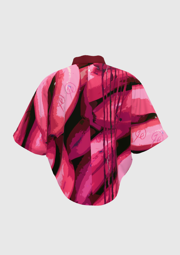 Pink Silk Cotton Graphic Platano Kimono