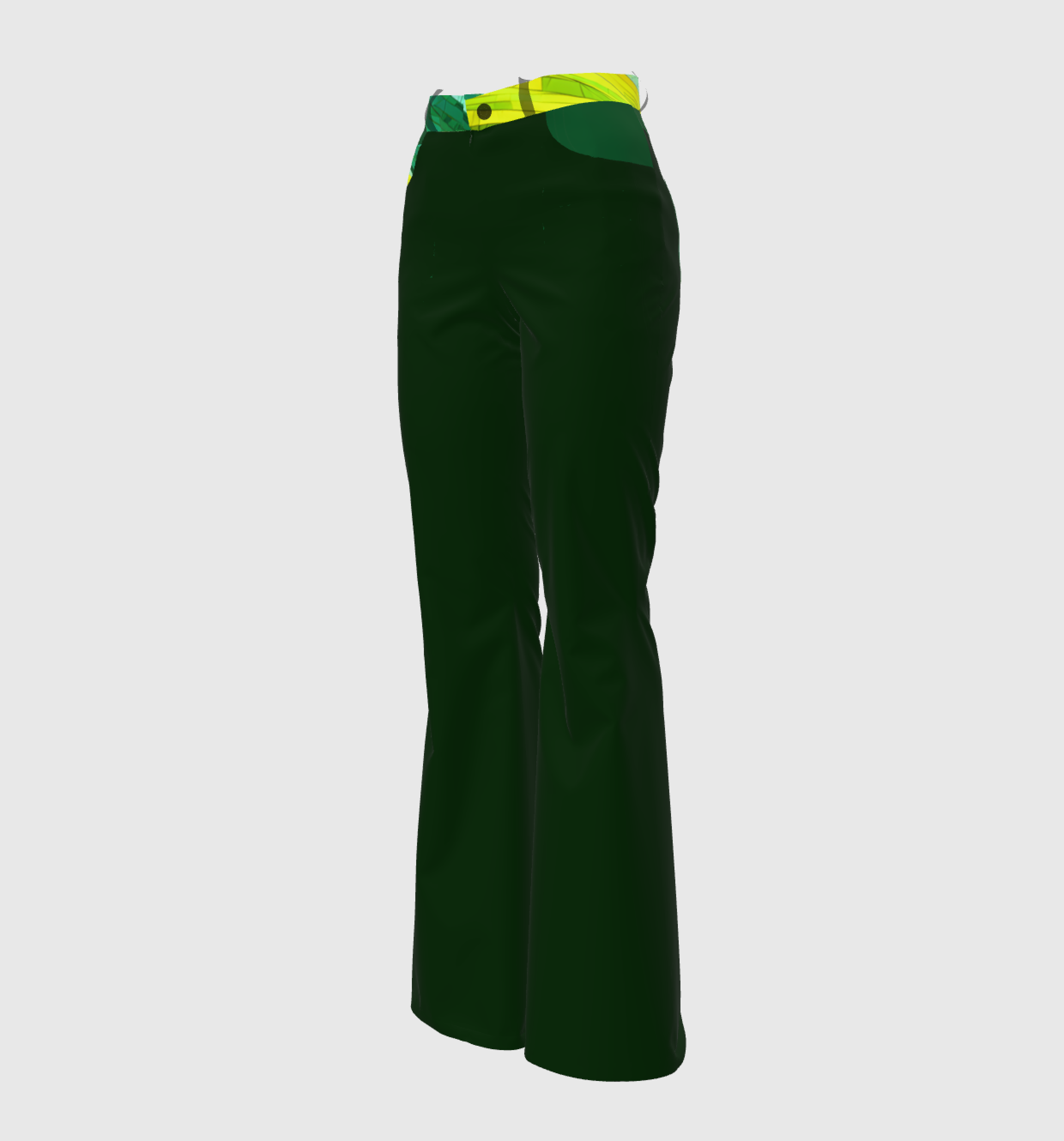 Green Bell Bottom Pants Dominican Countryside Print