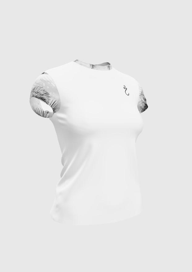 White Tee with Palms Shoulders Design