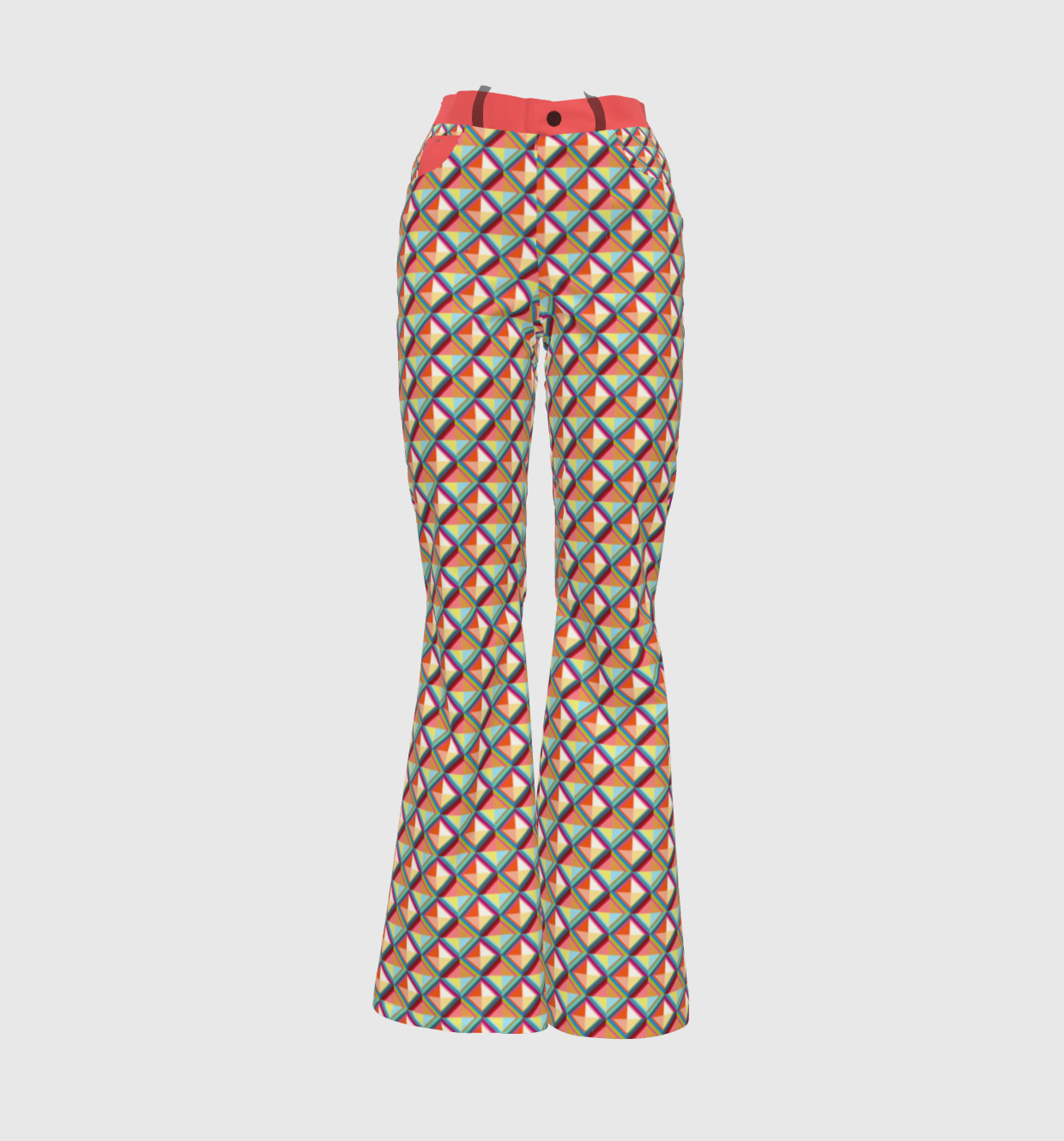 Women's Bell Bottom Pants In Triangular Print