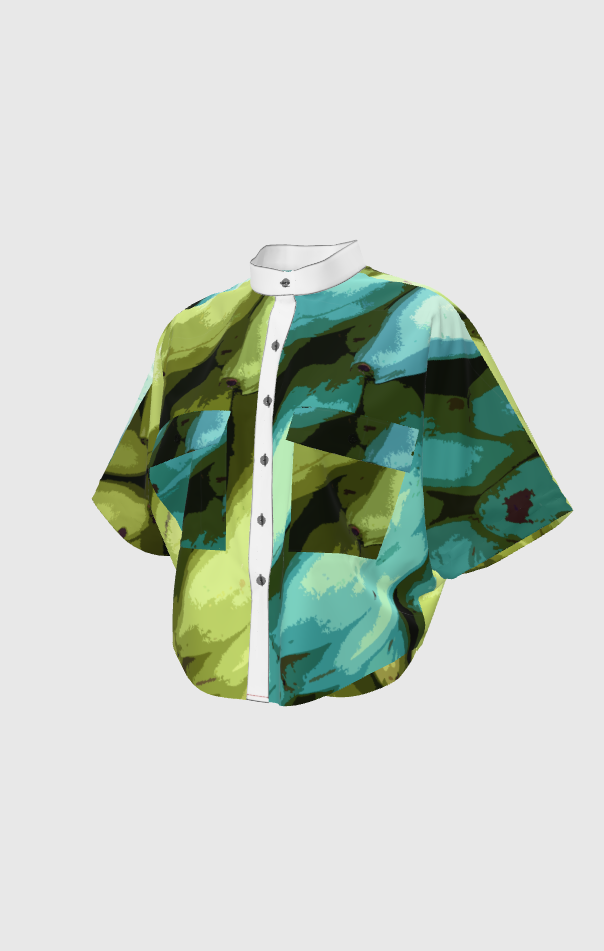 Turquoise Green Graphic Platano Crop Kimono
