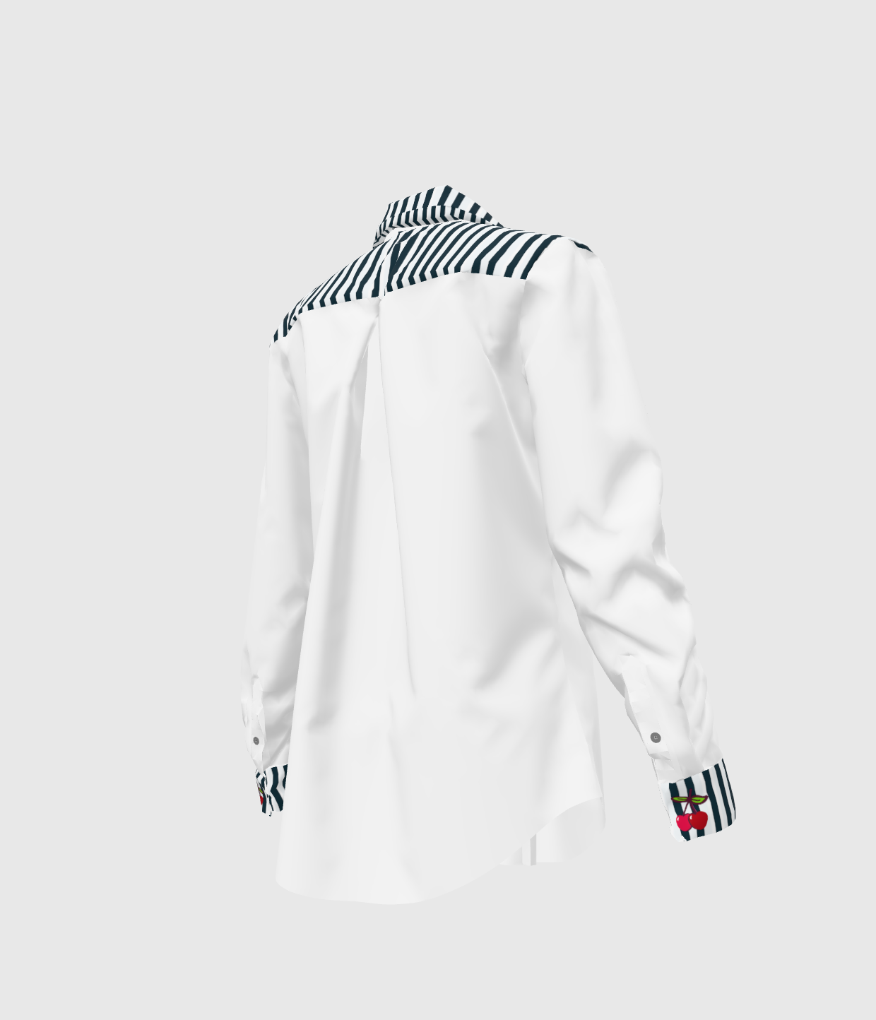 White Womens Button Front Shirt With Navy Stripes