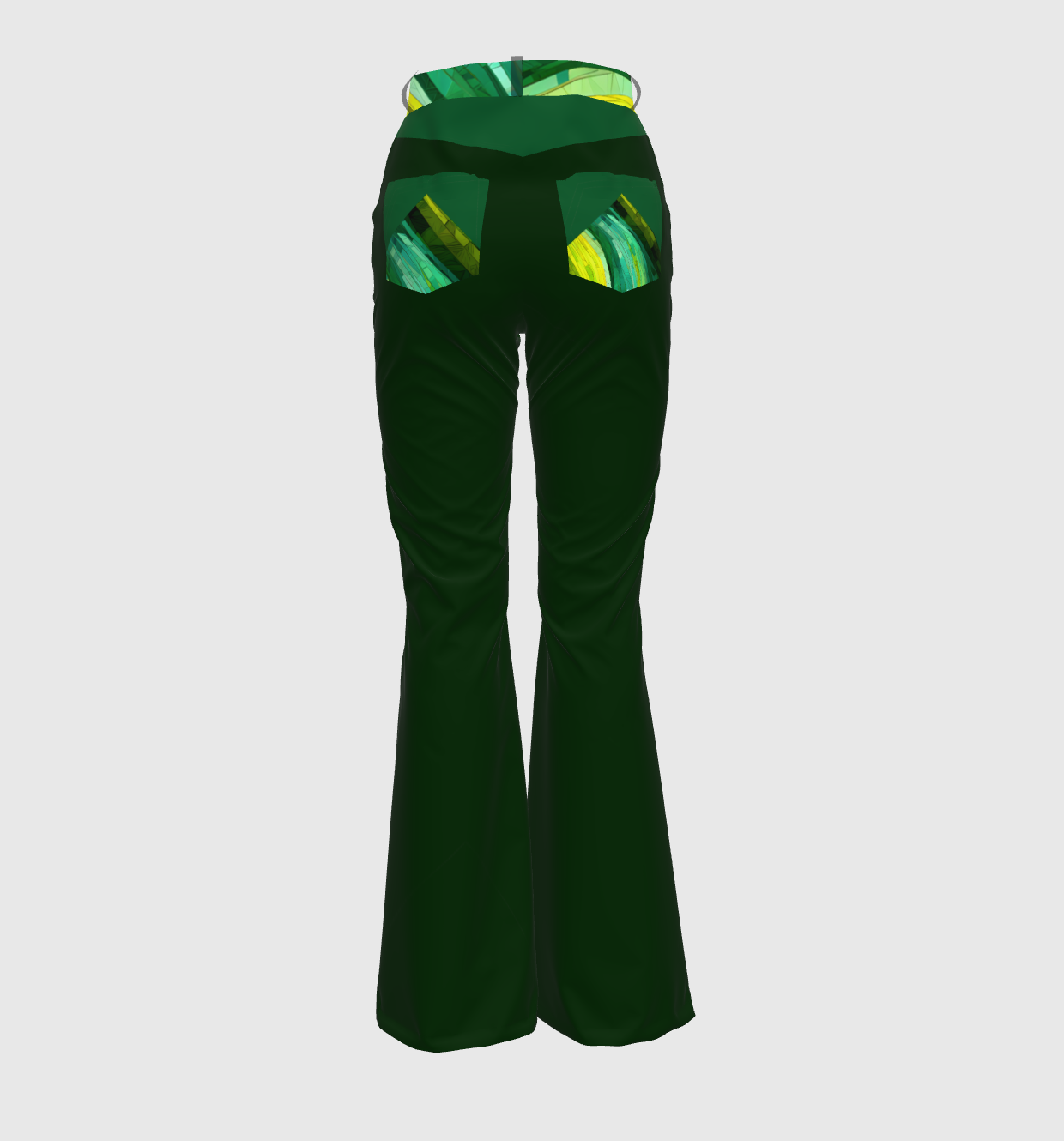 Green Bell Bottom Pants Dominican Countryside Print
