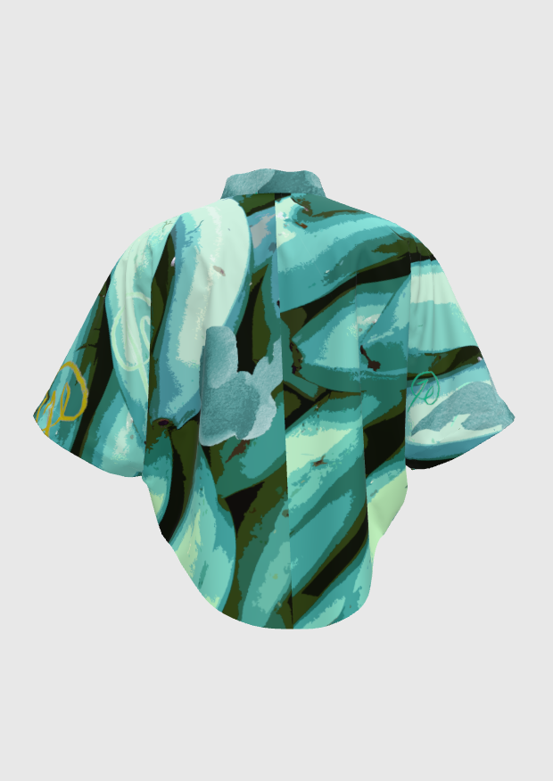 Aplatanao Turquoise Silk Cotton Crop Kimono