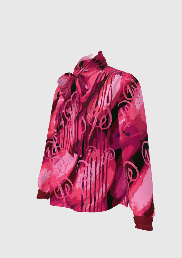 Silk Magenta Graphic Platano Bow Blouse
