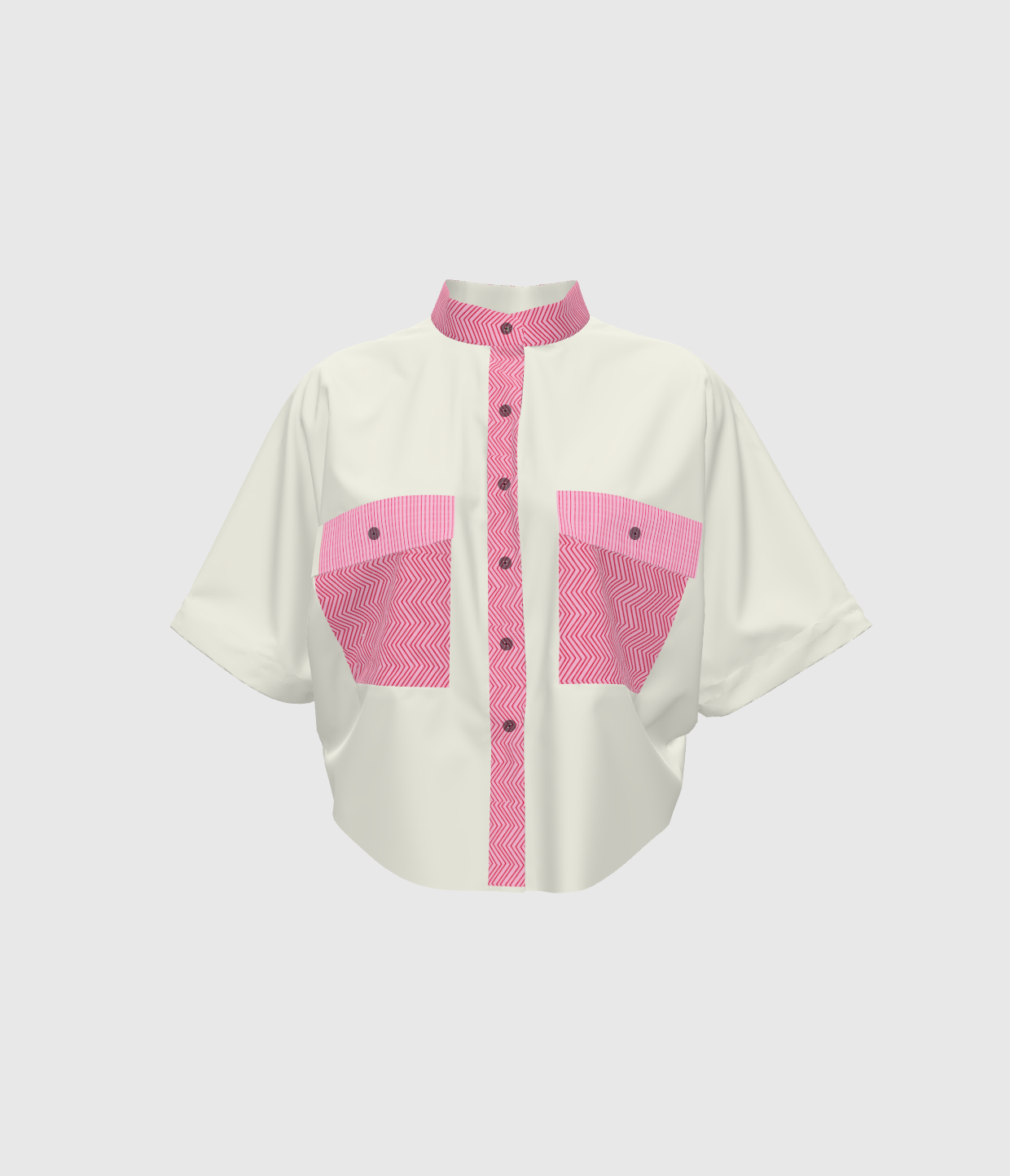 White And Pink Stripes Cropped Kimono Sleeve Blouse