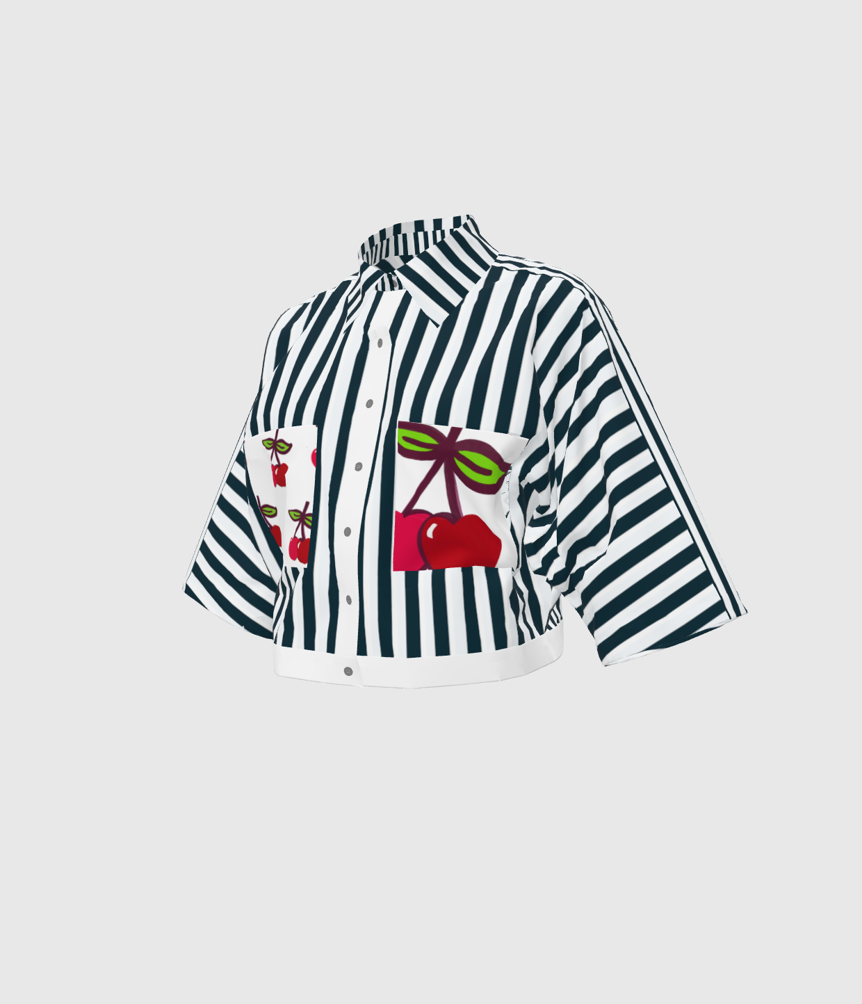 Navy And White Stripes Kimono Sleeve Shirt