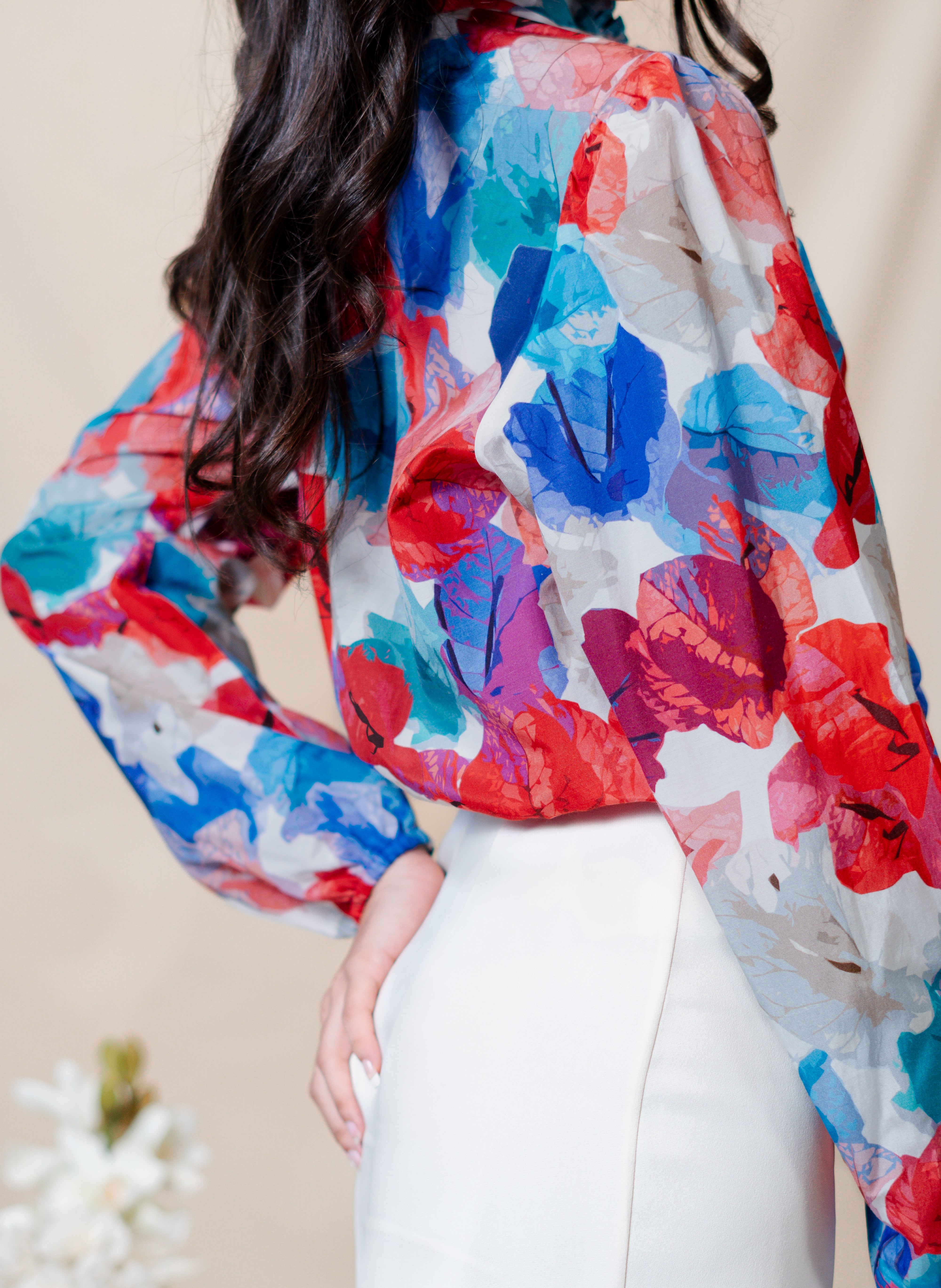 Trinitarias Silk Cotton Tie Neck Blouse