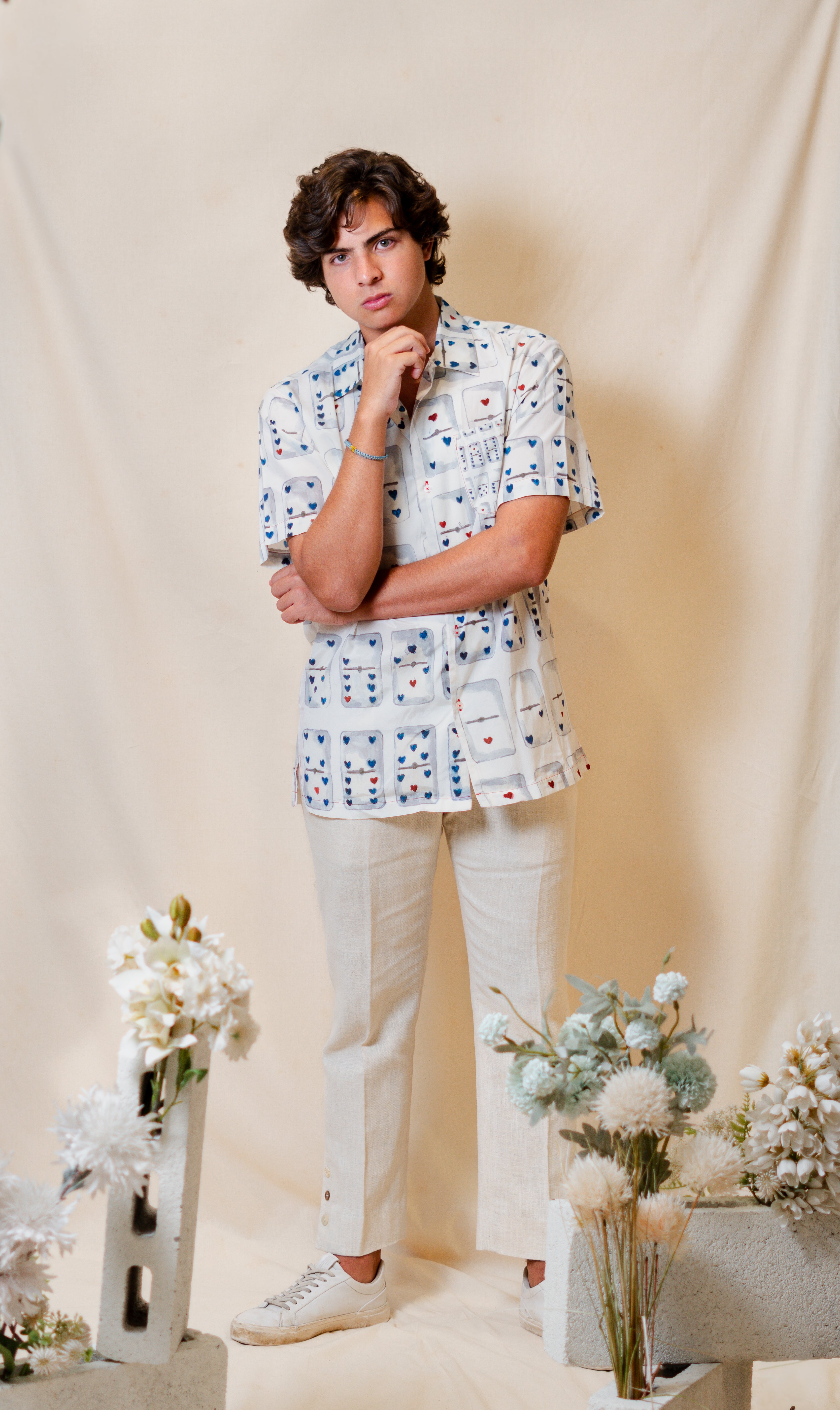 Heart Dominos Vintage Collar Shirt in Silk Cotton