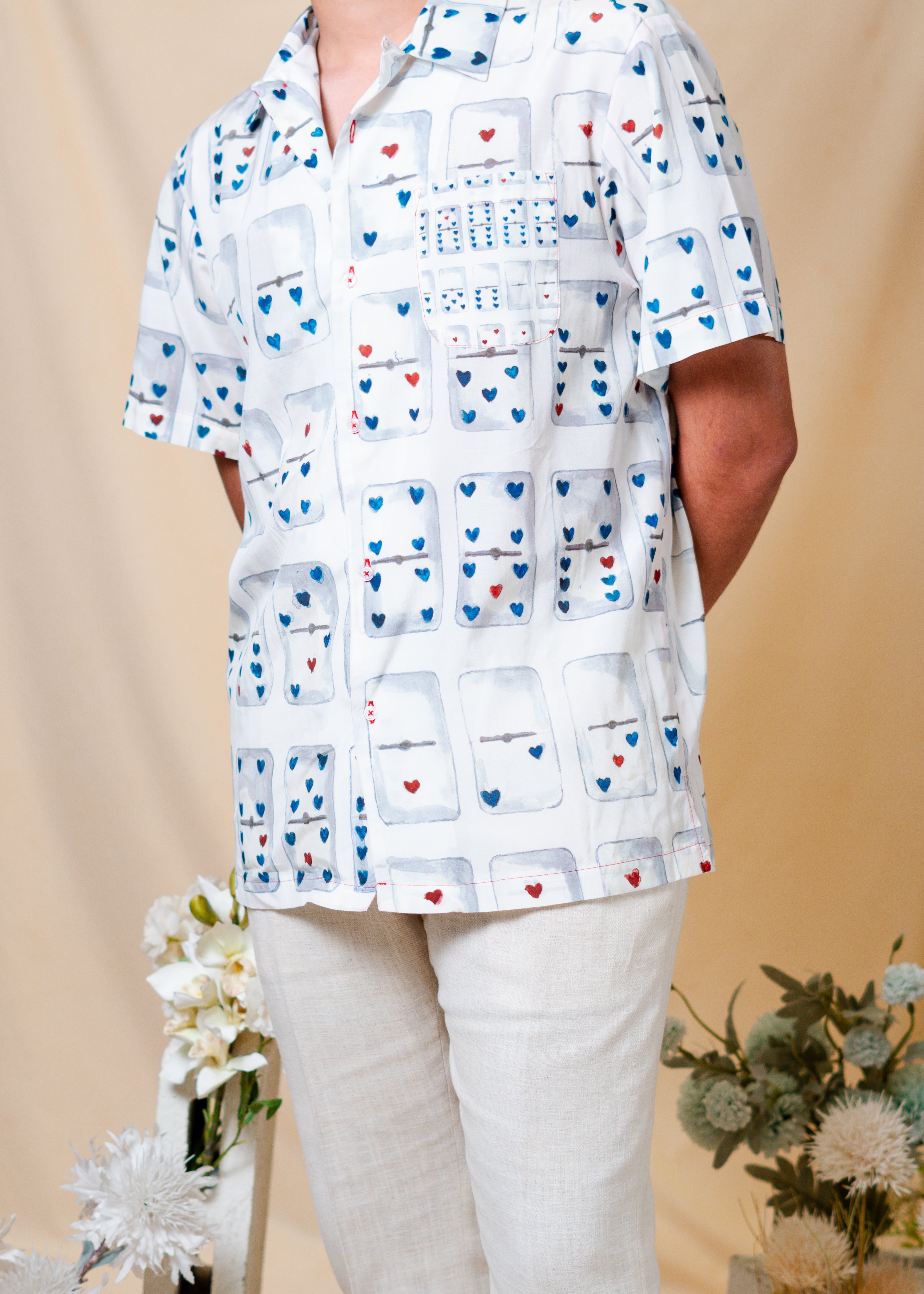 Heart Dominos Vintage Collar Shirt in Silk Cotton