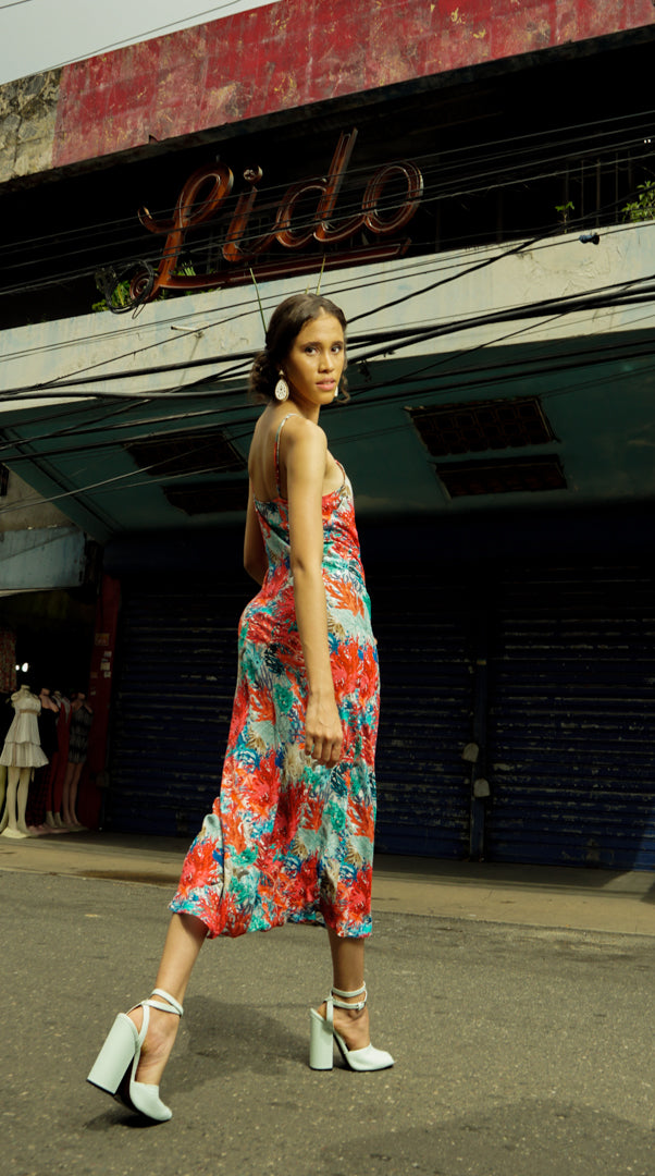 Coral Silk Slip Dress