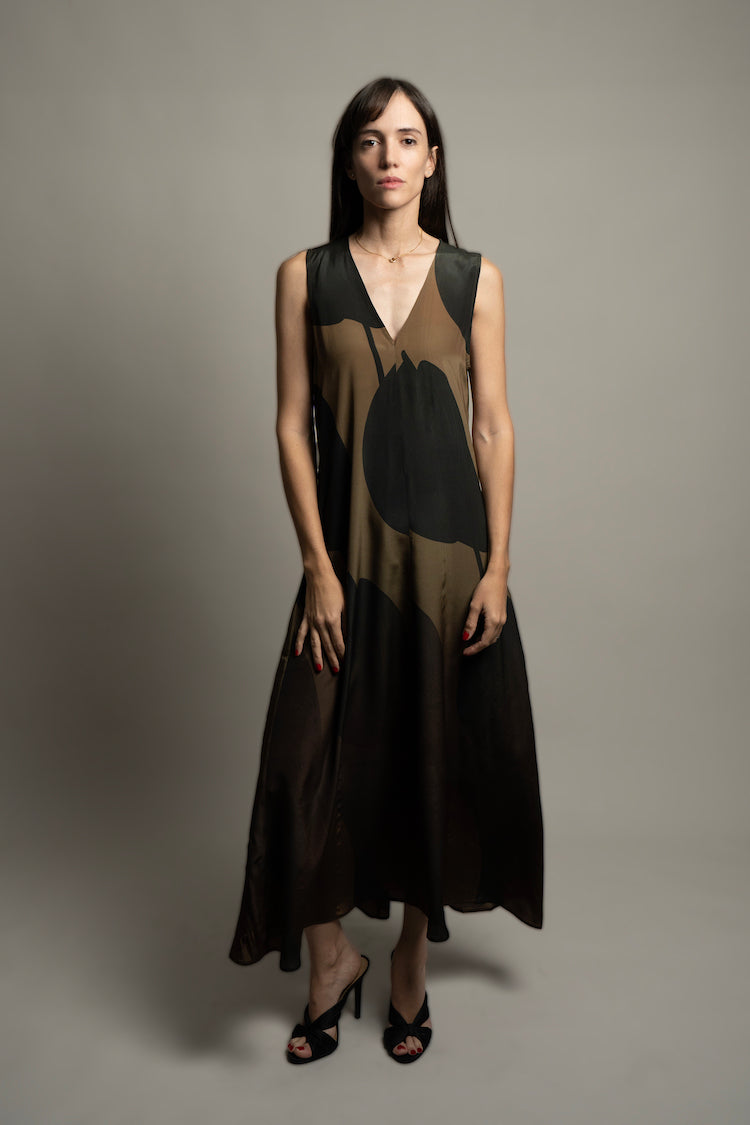 Golden Anthurium Eclipse V Neck Dress