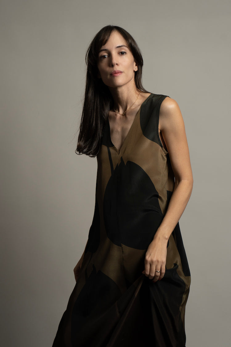Golden Anthurium Eclipse V Neck Dress