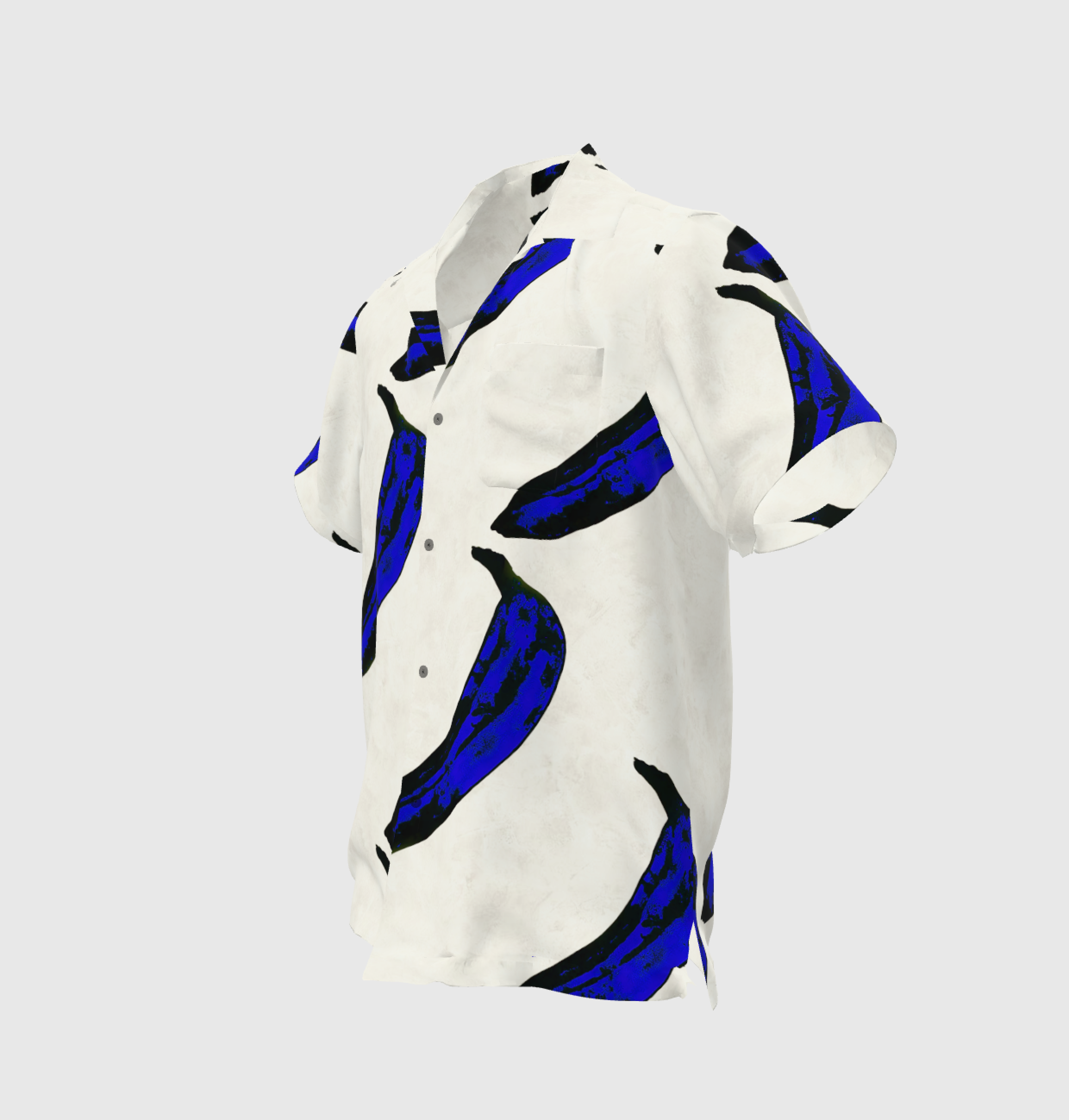 Vintage Collar Camp Ecovero Warhol Cream and Blue Platano Shirt