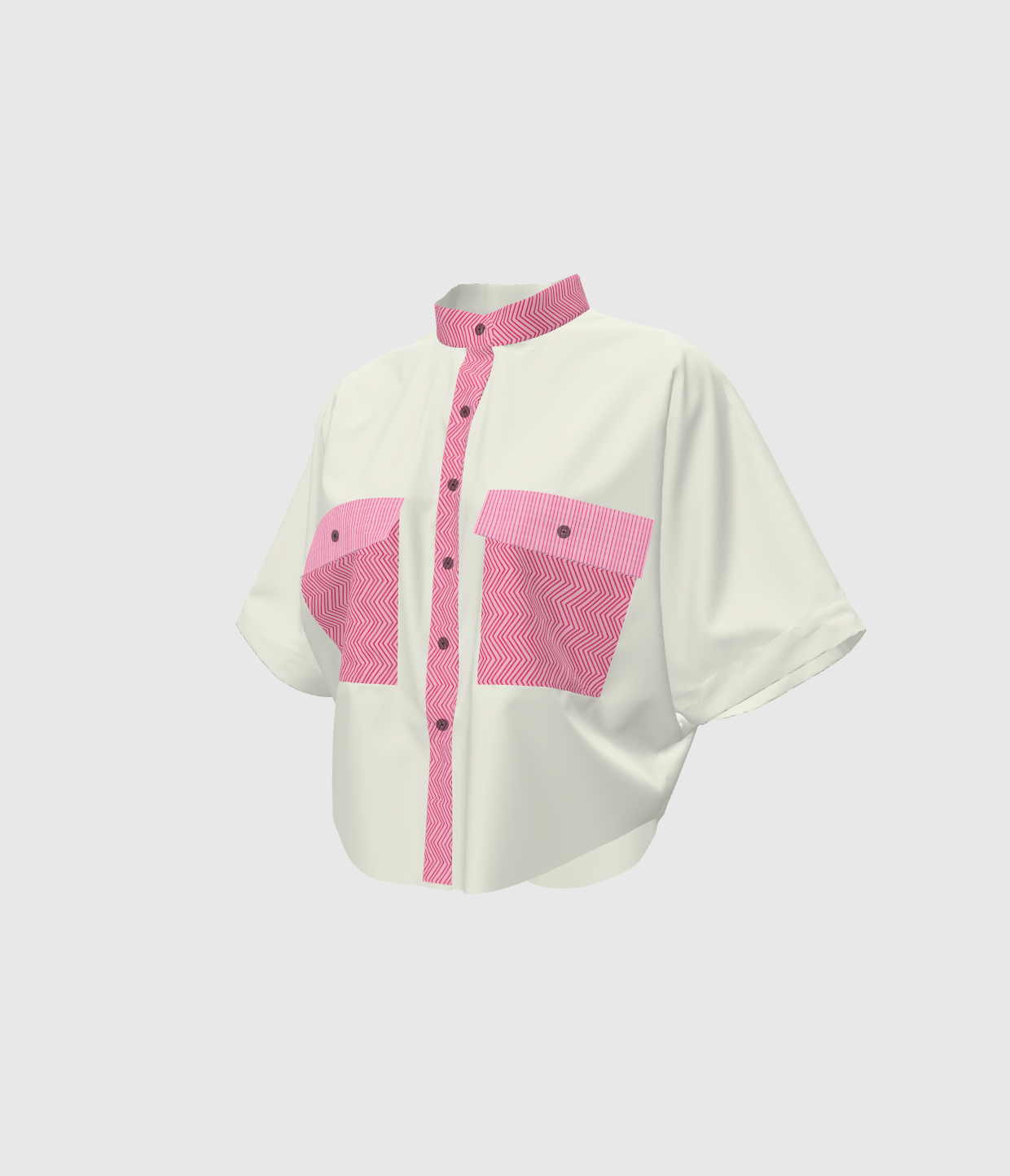 White And Pink Stripes Cropped Kimono Sleeve Blouse
