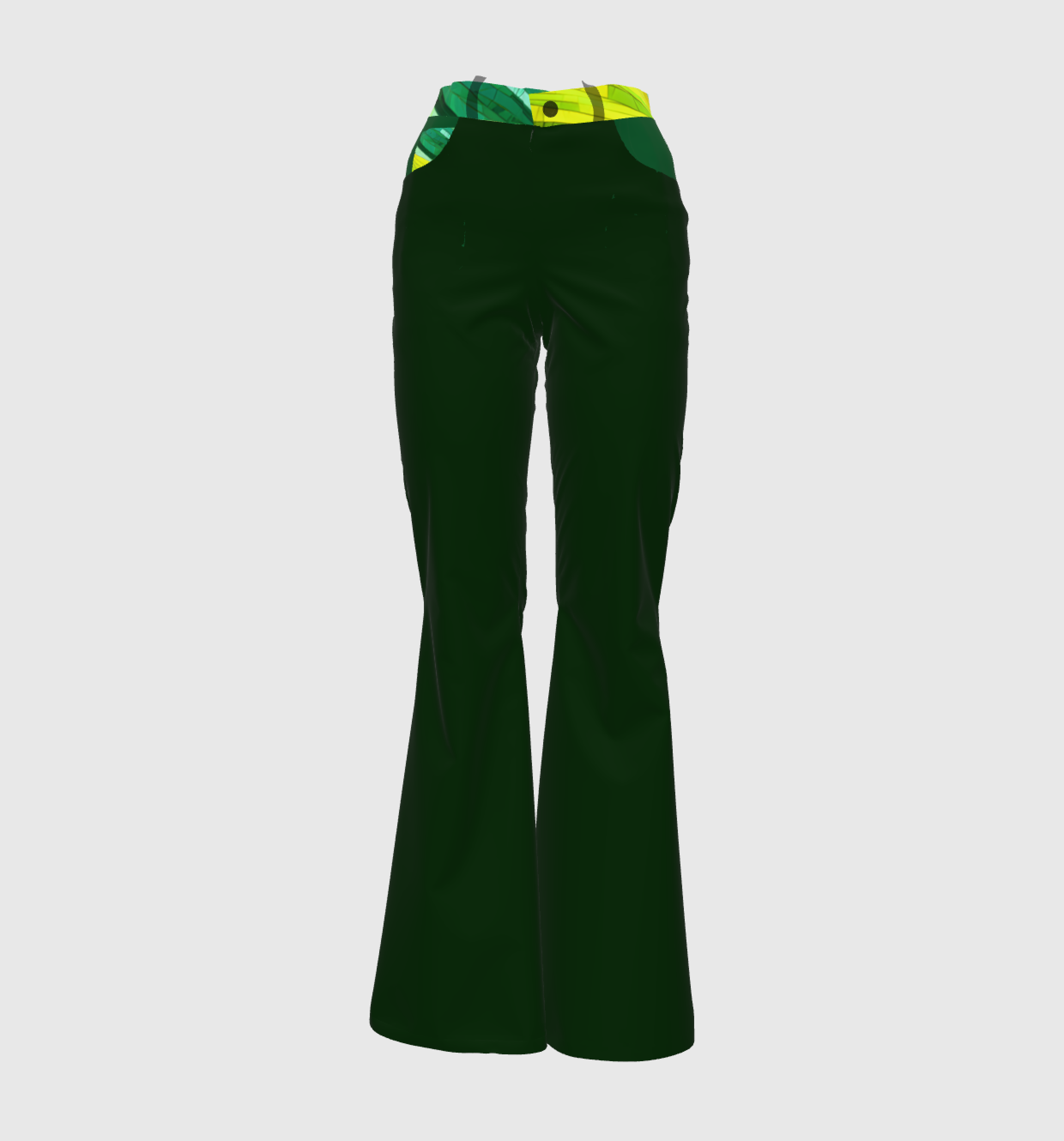 Green Bell Bottom Pants Dominican Countryside Print