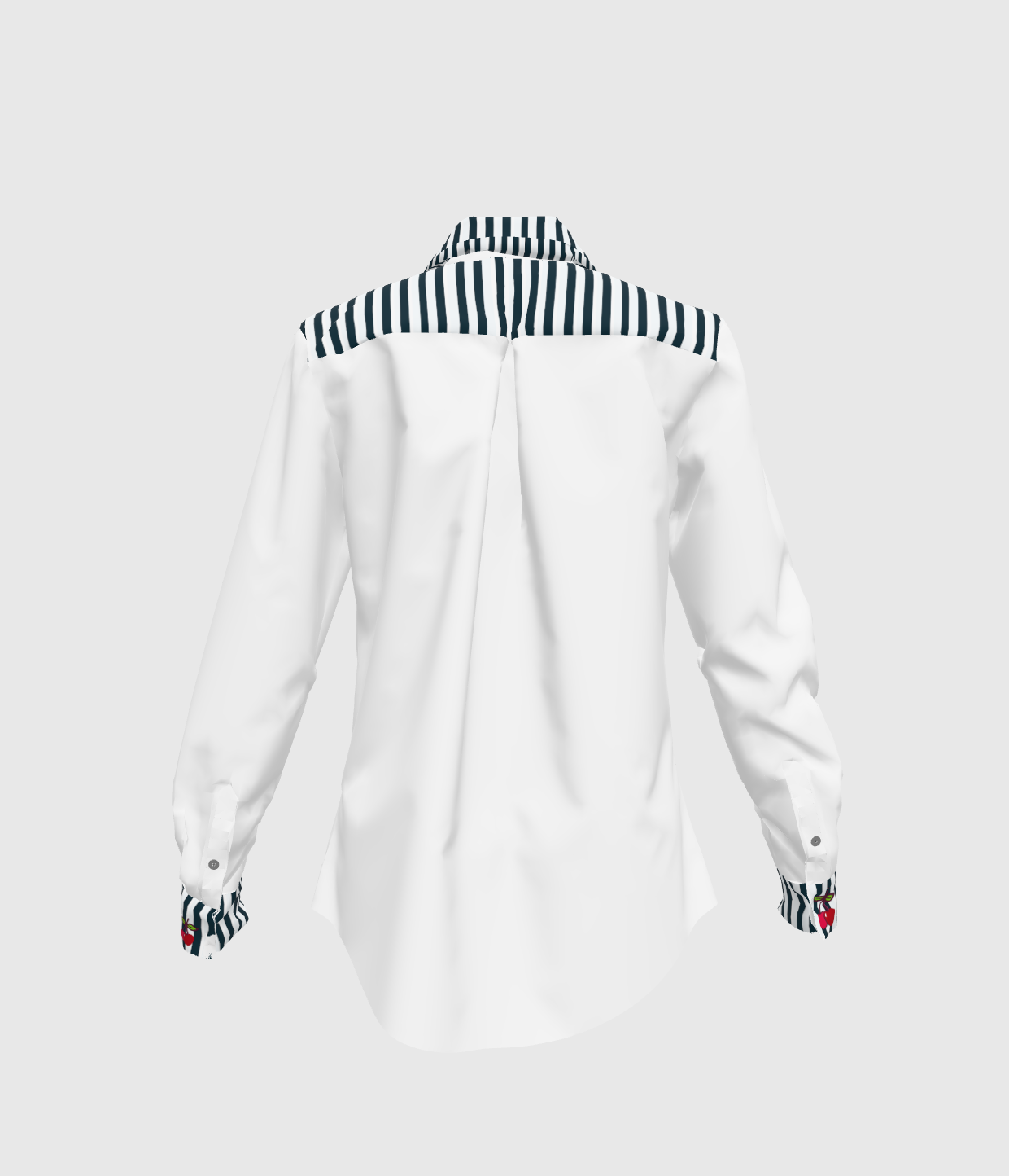 White Womens Button Front Shirt With Navy Stripes