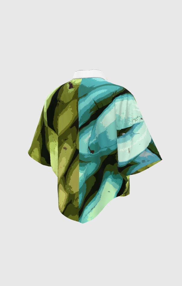 Turquoise Green Graphic Platano Crop Kimono