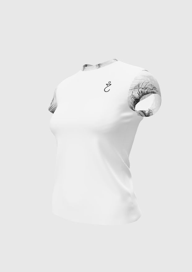 White Tee with Palms Shoulders Design