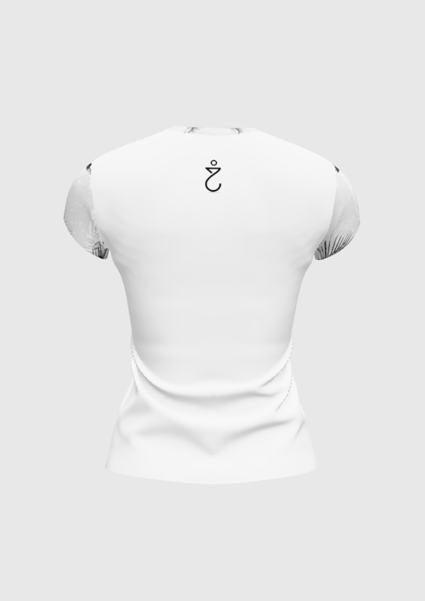 White Tee with Palms Shoulders Design