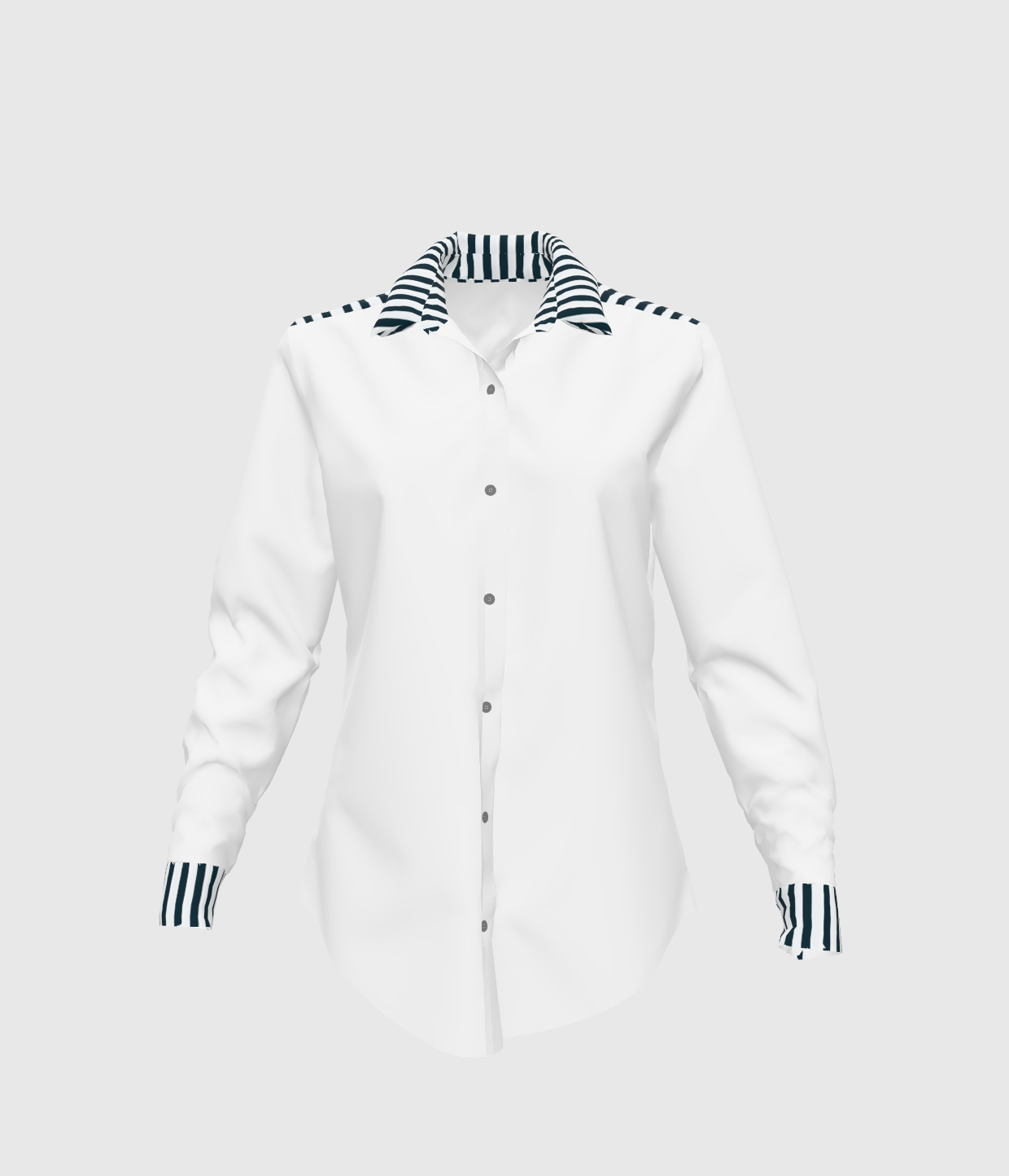 White Womens Button Front Shirt With Navy Stripes