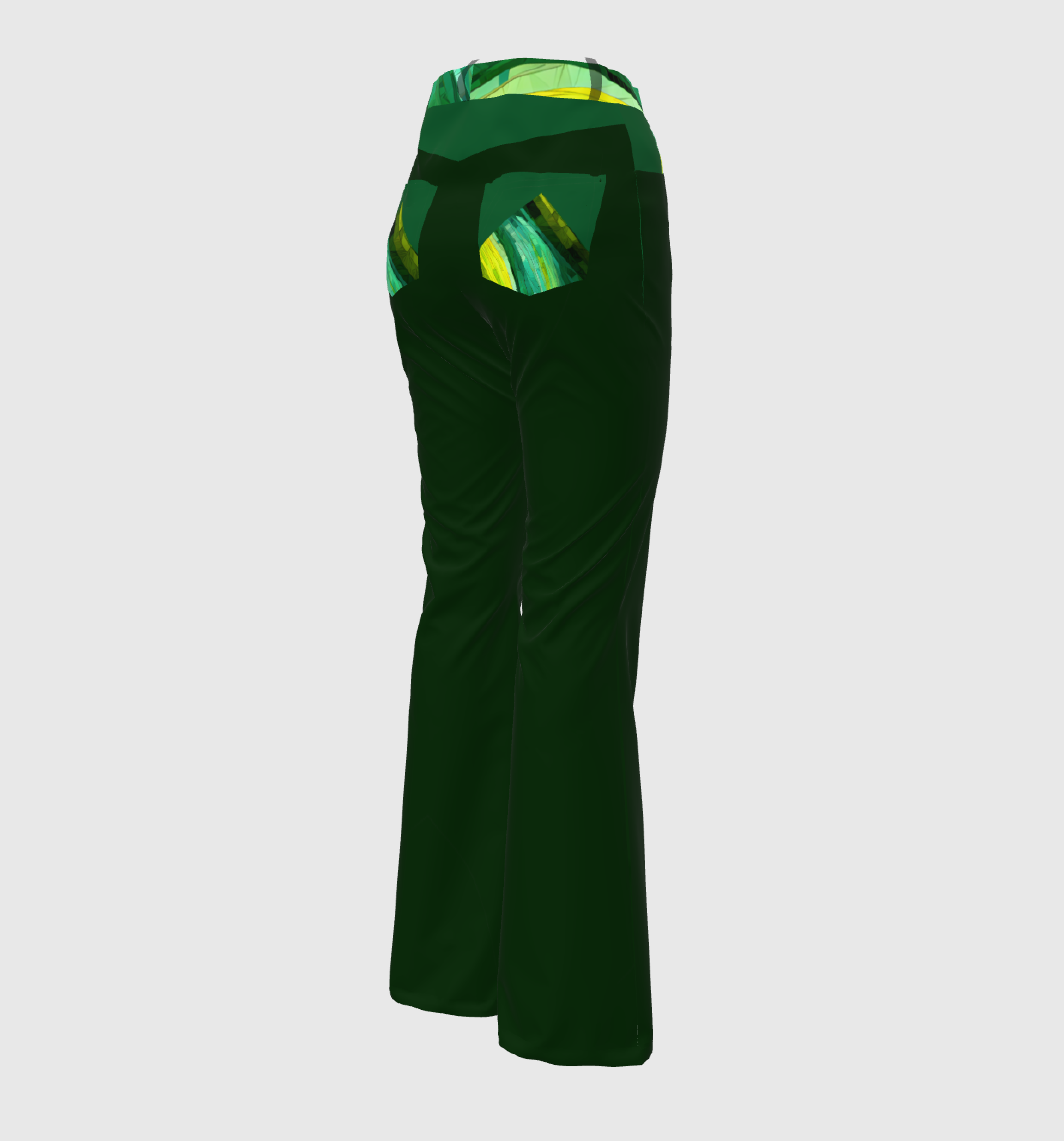 Green Bell Bottom Pants Dominican Countryside Print