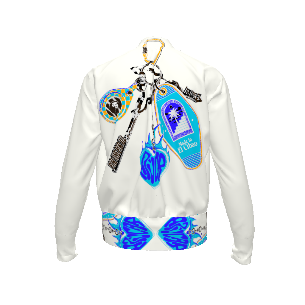 ‘Llaves del Cibao’ Bomber Jacket in Azúcar Azul Blanco