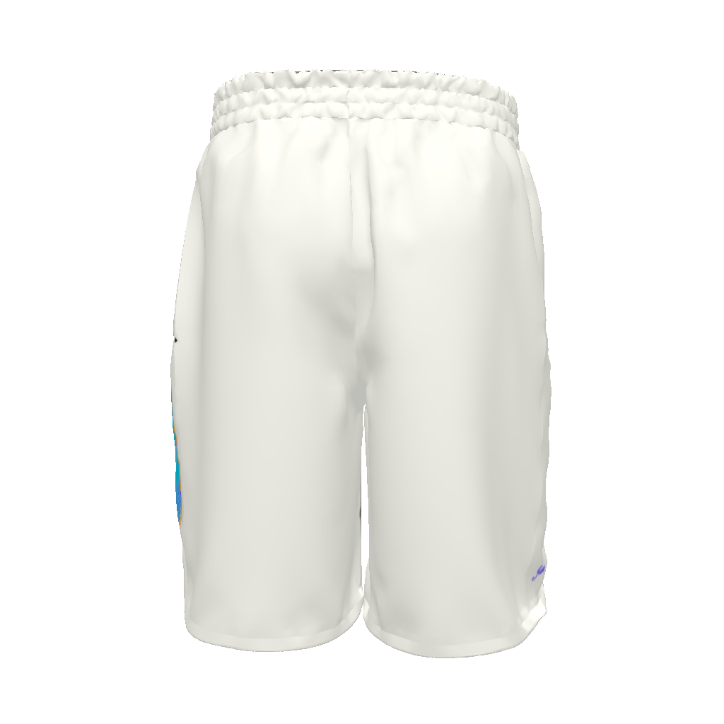 'Llaves del Cibao' Basketball Shorts in Azúcar Azul Blanco
