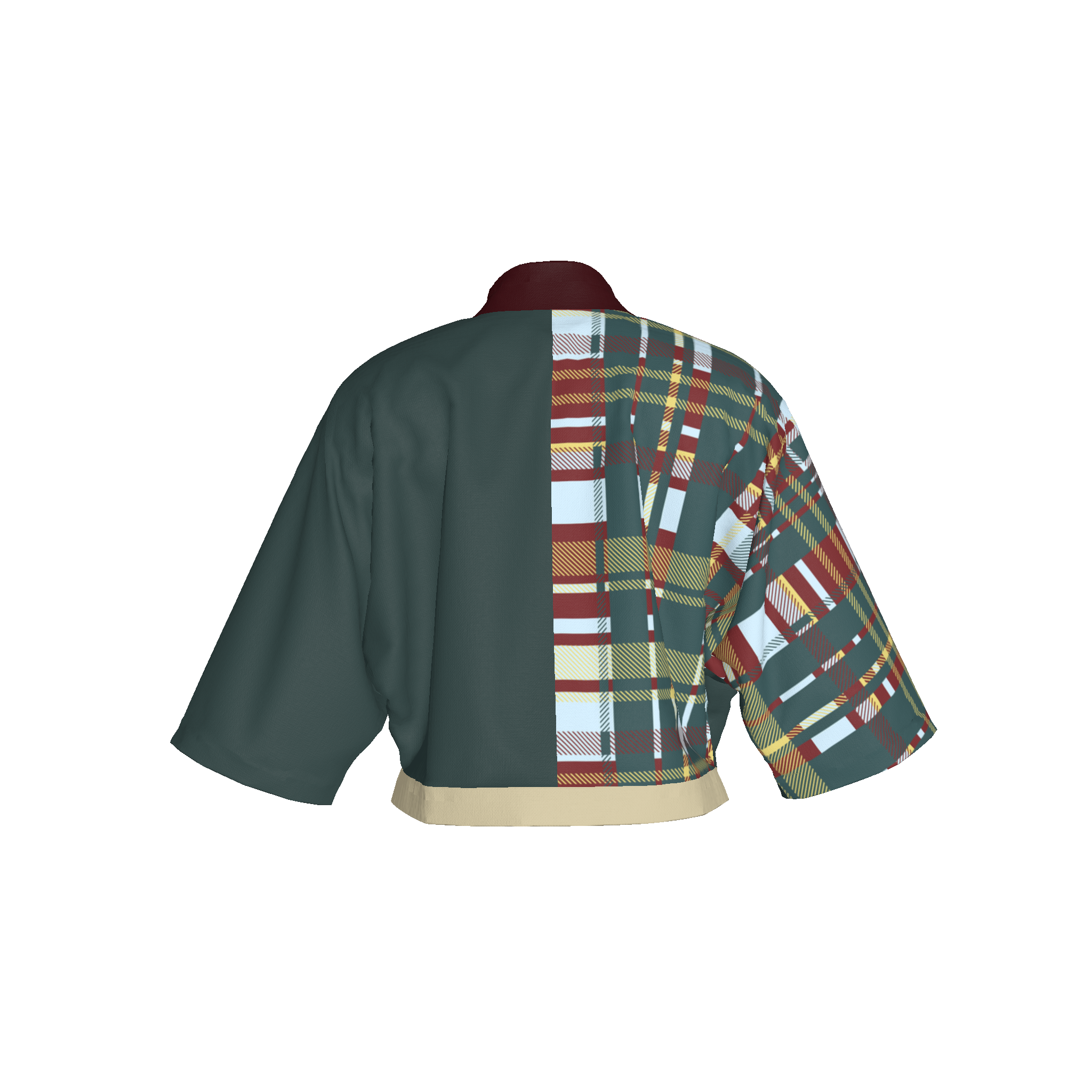 Plaid Mixed Kimono Sleeve Shirt