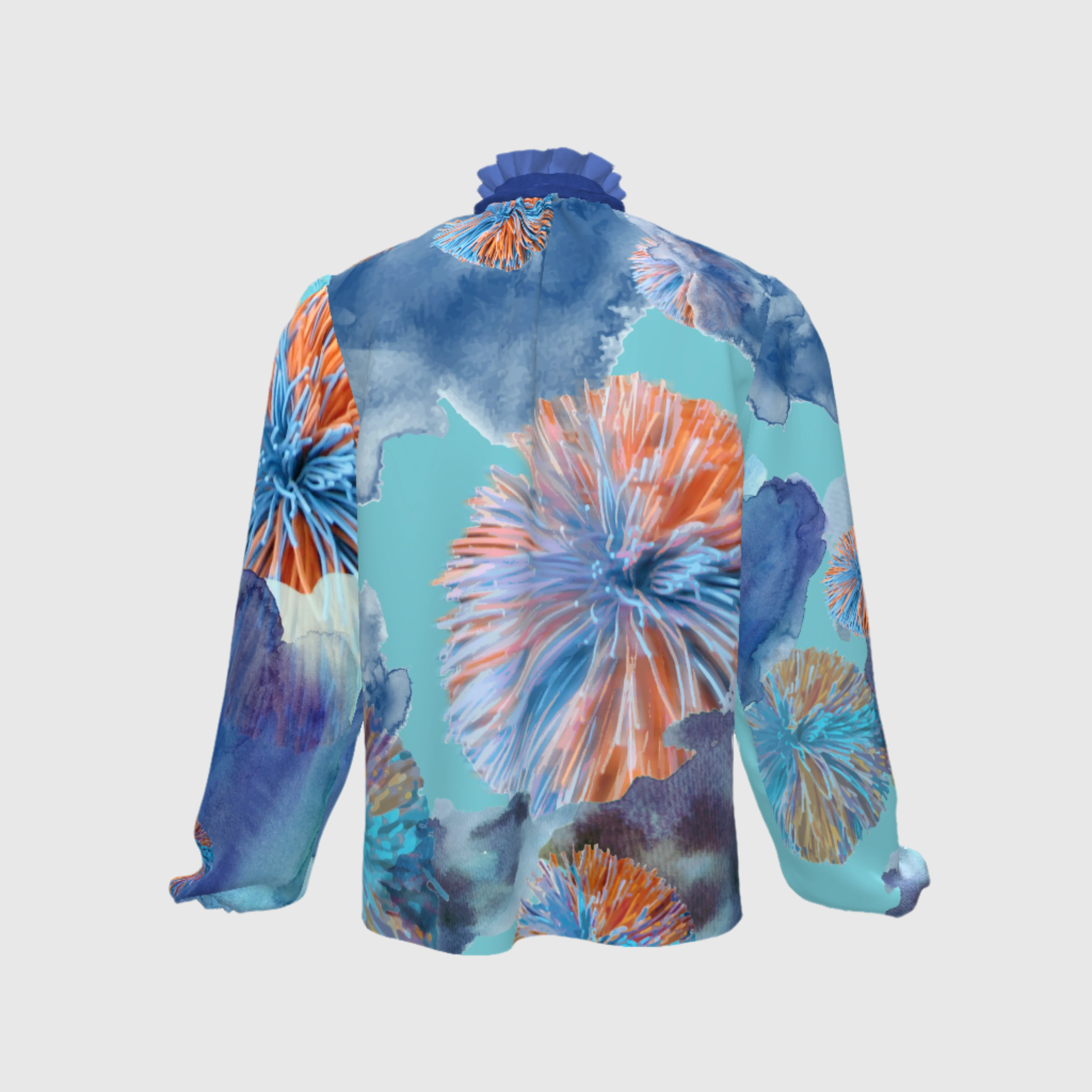 Blue Orange Silk Koosh Tie Blouse