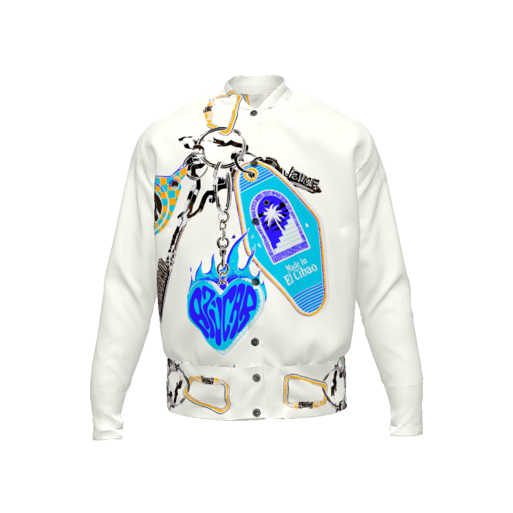 ‘Llaves del Cibao’ Bomber Jacket in Azúcar Azul Blanco