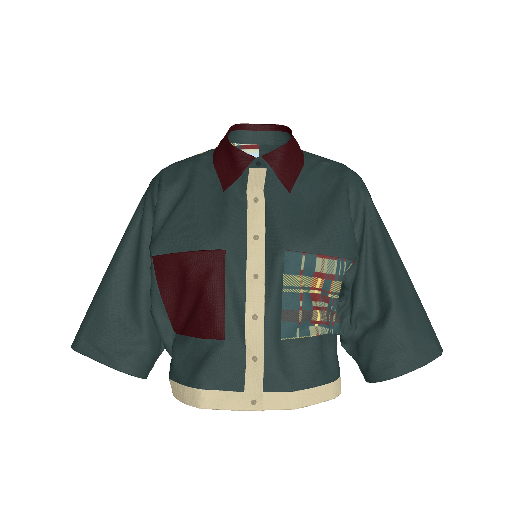 Plaid Mixed Kimono Sleeve Shirt