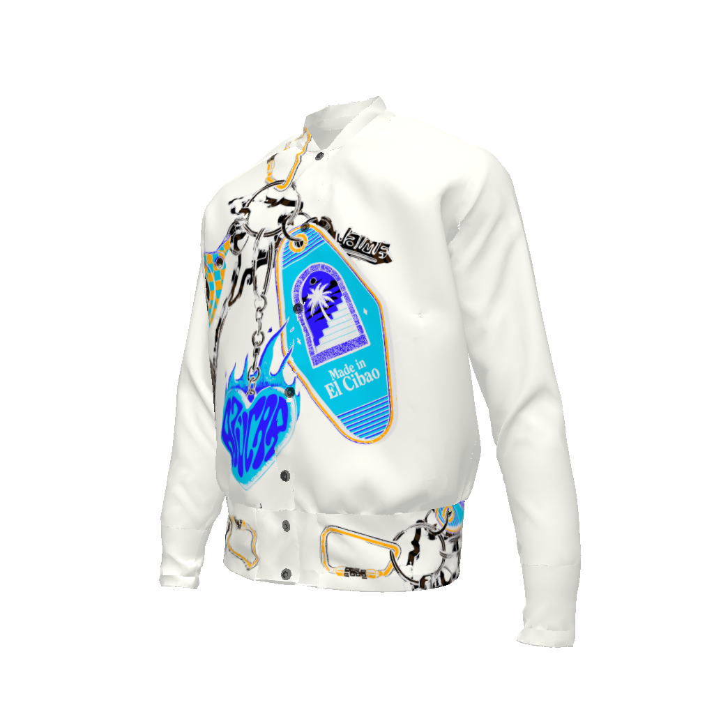 ‘Llaves del Cibao’ Bomber Jacket in Azúcar Azul Blanco