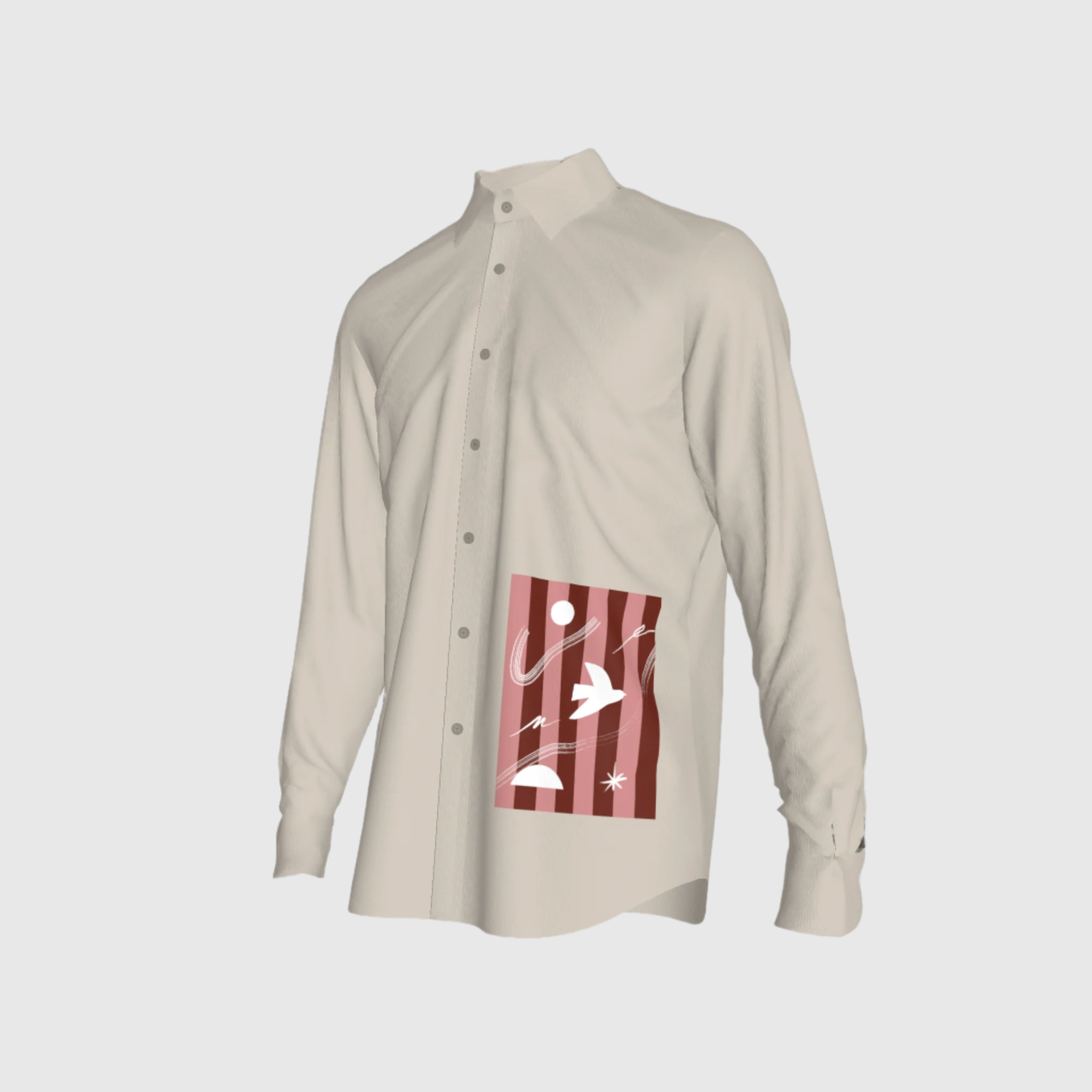 Beige Unisex Button-Up Shirt