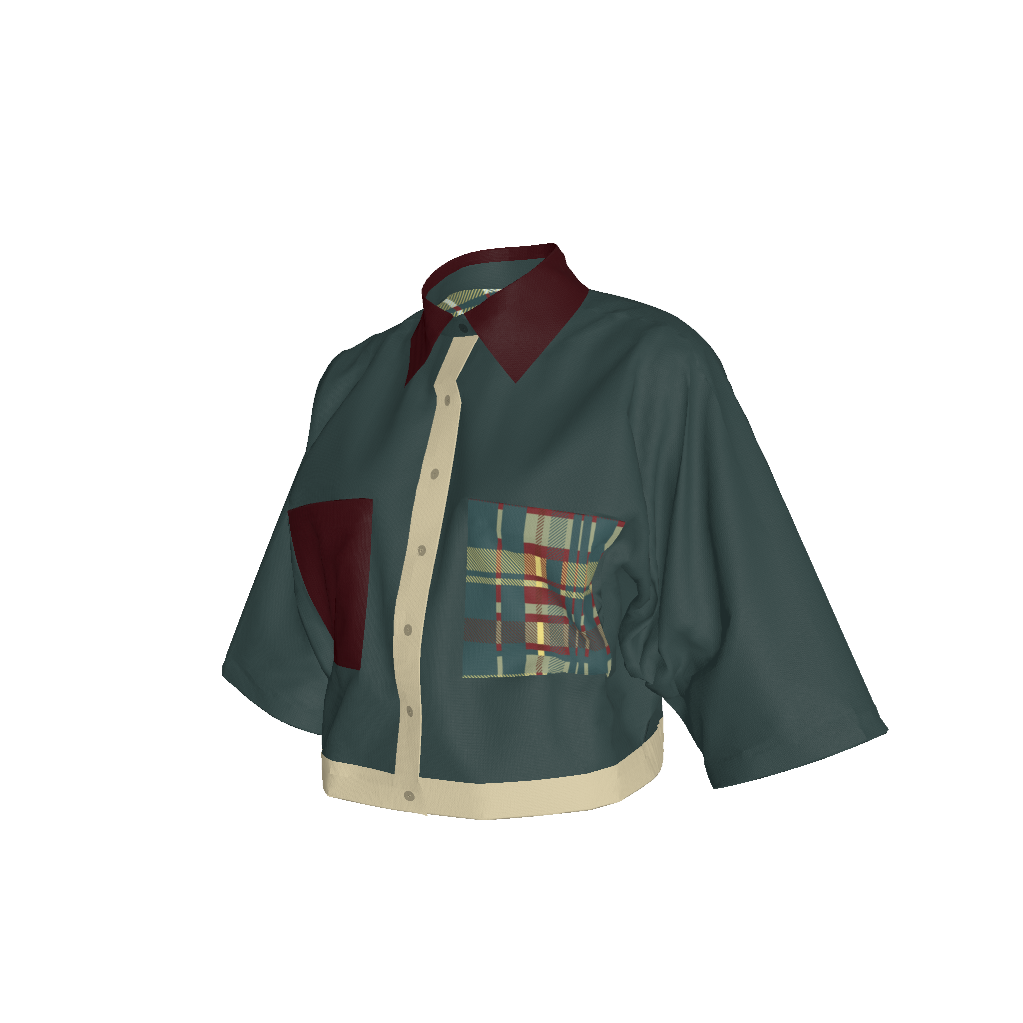 Plaid Mixed Kimono Sleeve Shirt