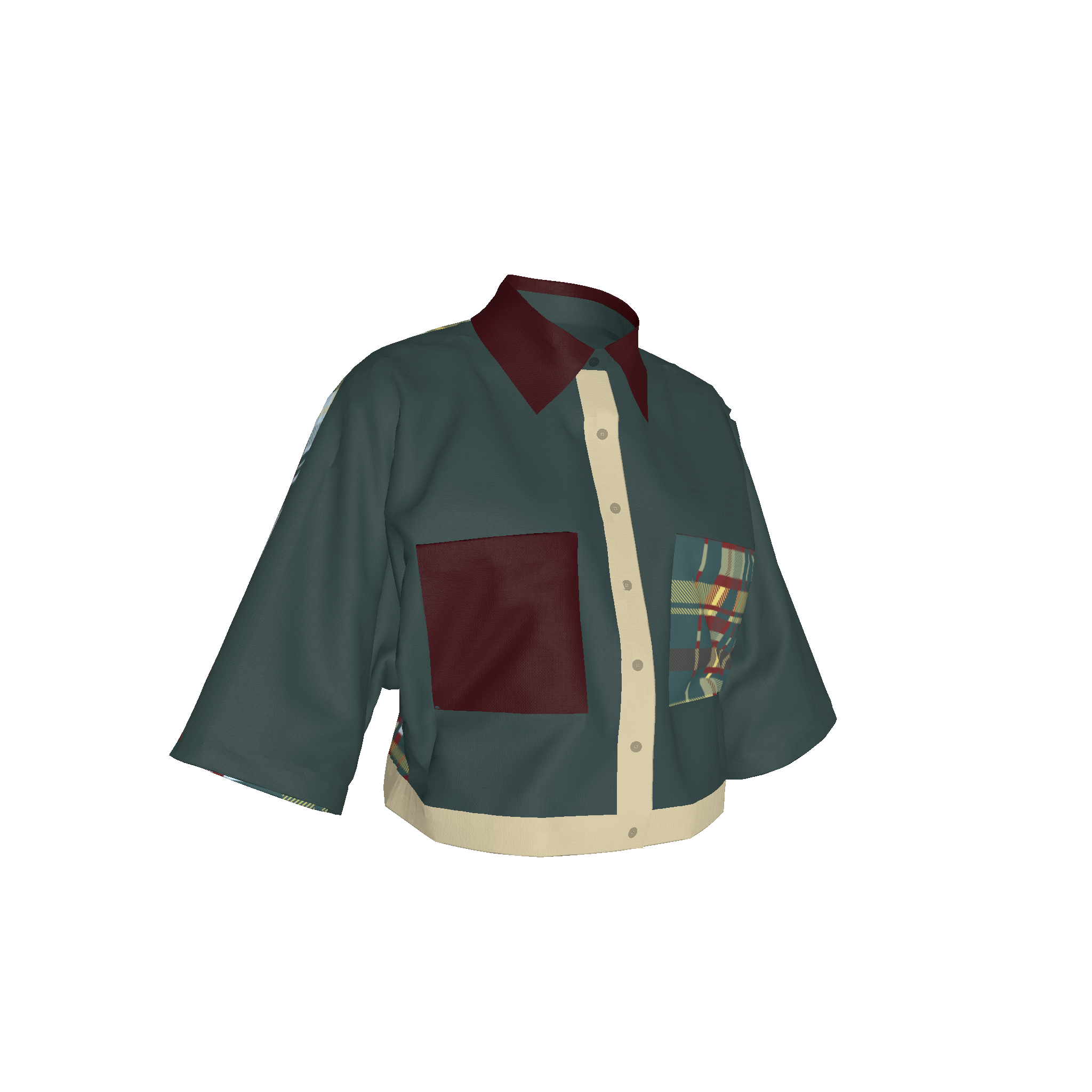 Plaid Mixed Kimono Sleeve Shirt