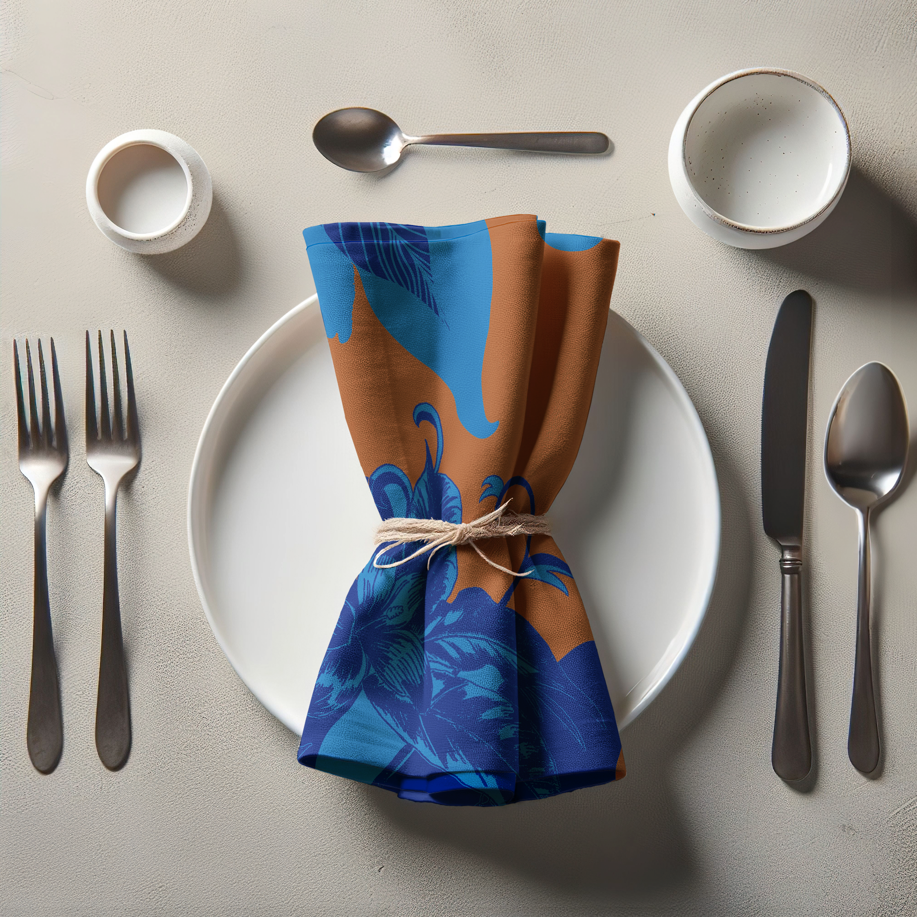 Tropical Paissage Blue  Orange Napkin in Oxford Cotton