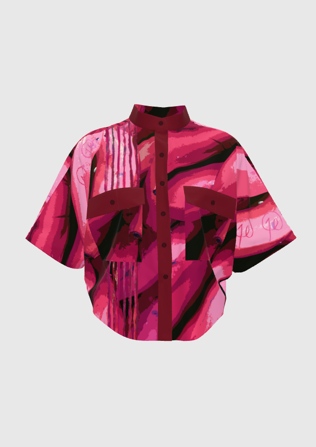 Pink Silk Cotton Graphic Platano Kimono