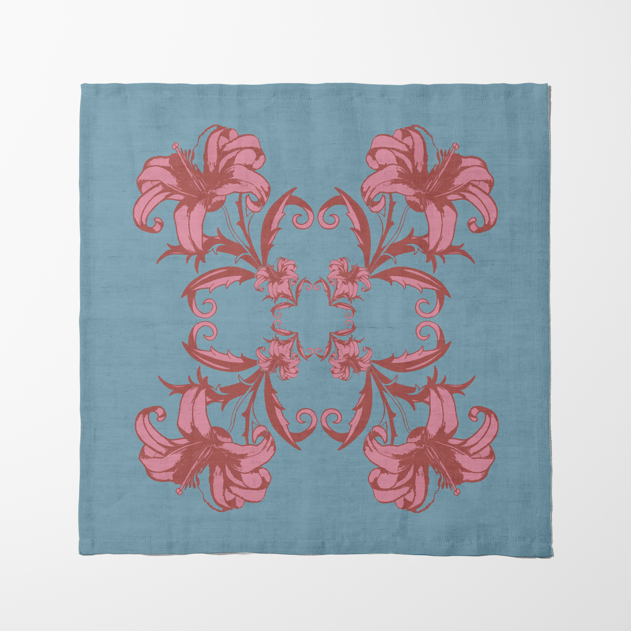 Art Nouveau Flower Napkin in Blue