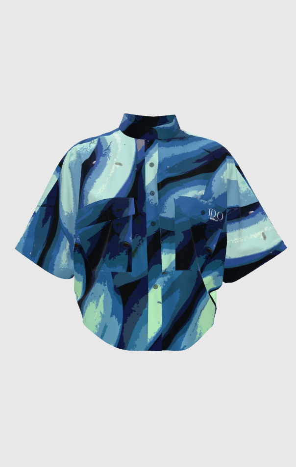 Blue Platano Graphic Cupro Kimono